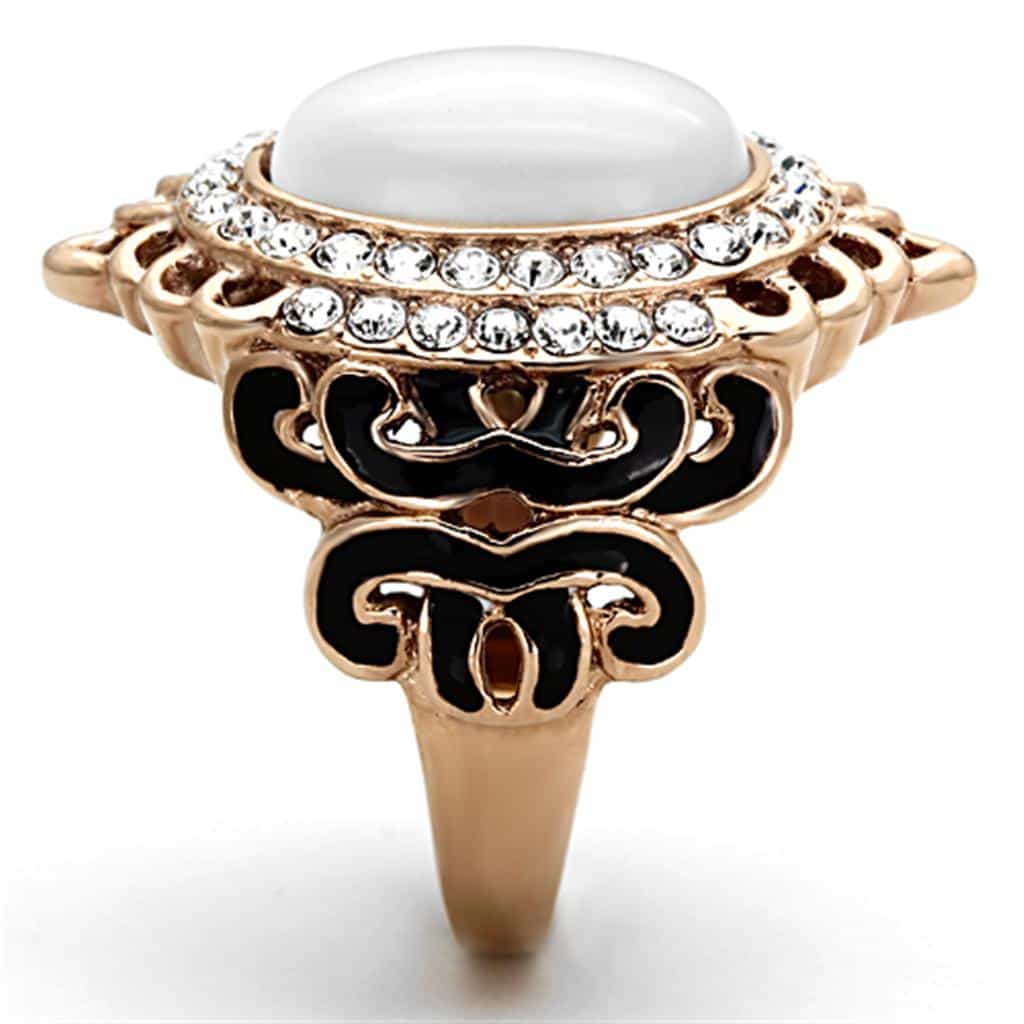 Stainless Steel Rose Gold White Oval CZ Halo Filigree Ring view 8