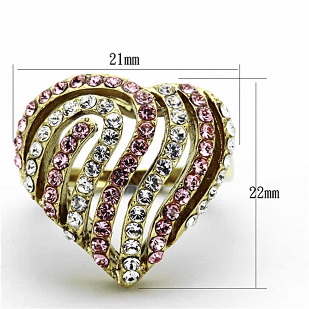 Stainless Steel Gold Pink CZ Multi Row Wave Ring view 6