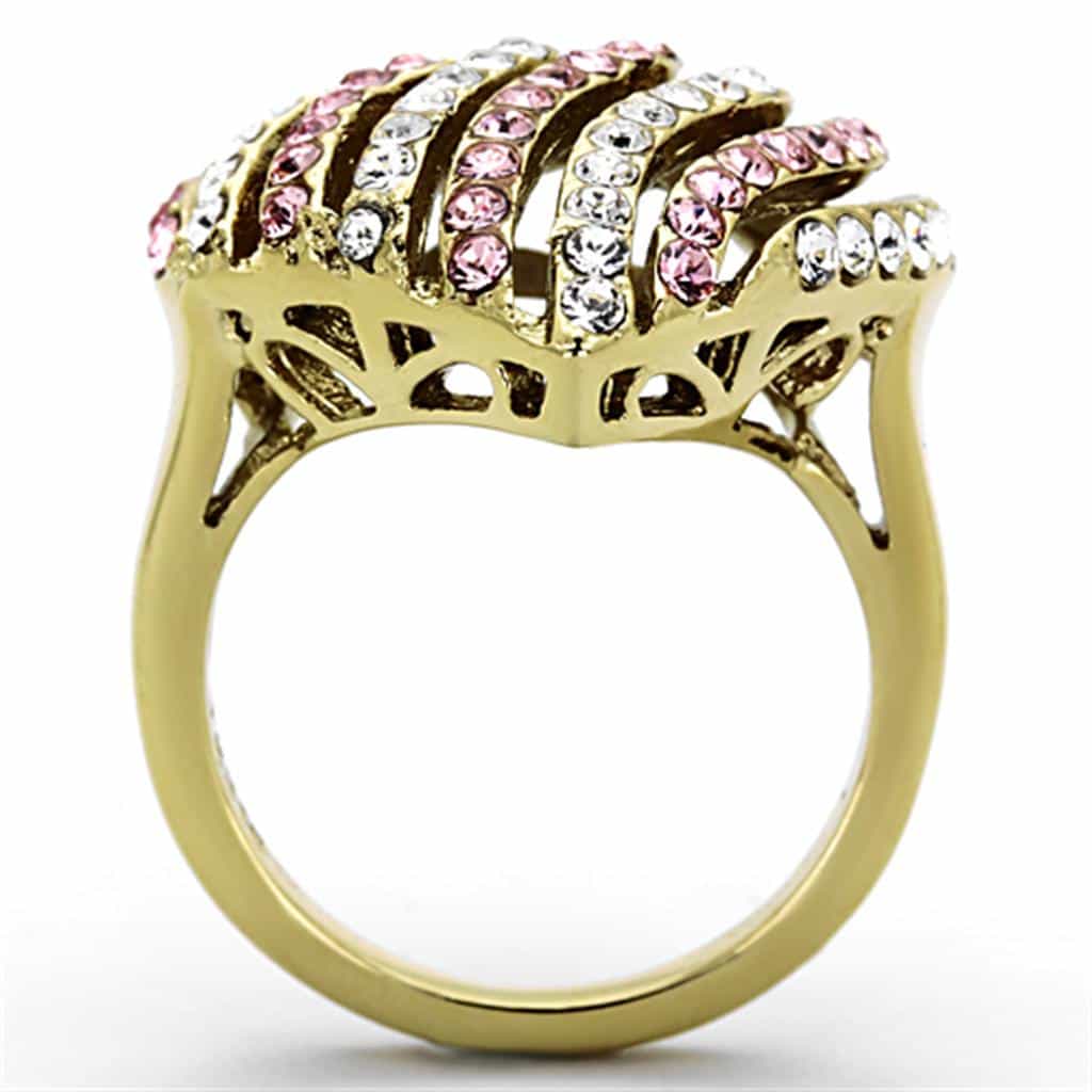Stainless Steel Gold Pink CZ Multi Row Wave Ring view 7