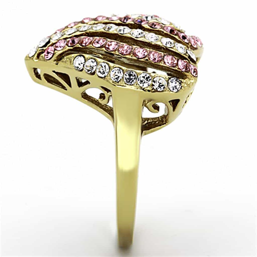 Stainless Steel Gold Pink CZ Multi Row Wave Ring view 8