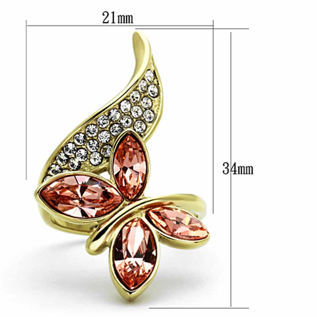 Stainless Steel Gold Champagne Crystal Leaf CZ Accent Ring view 6