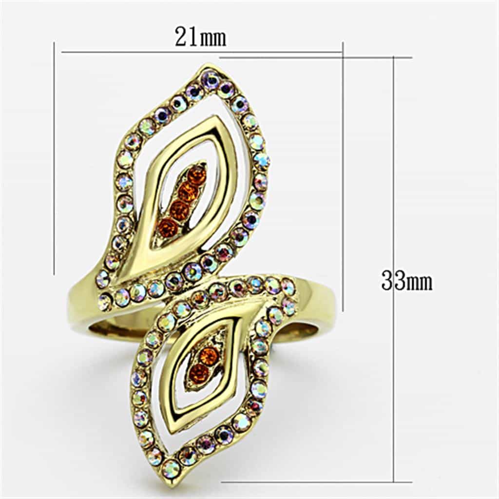 Stainless Steel Gold Aurora Borealis Crystal Marquise Leaf Ring view 6