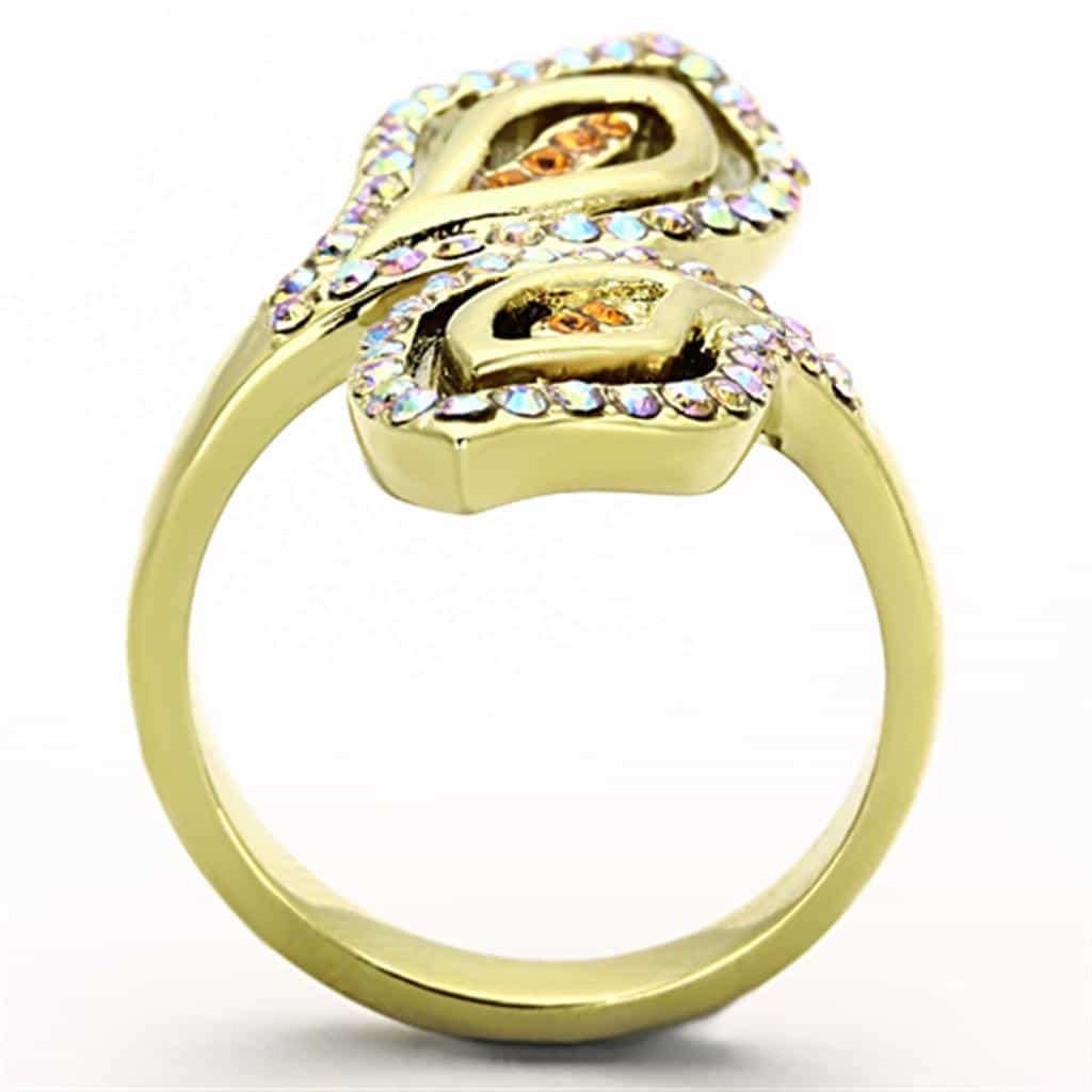Stainless Steel Gold Aurora Borealis Crystal Marquise Leaf Ring view 7