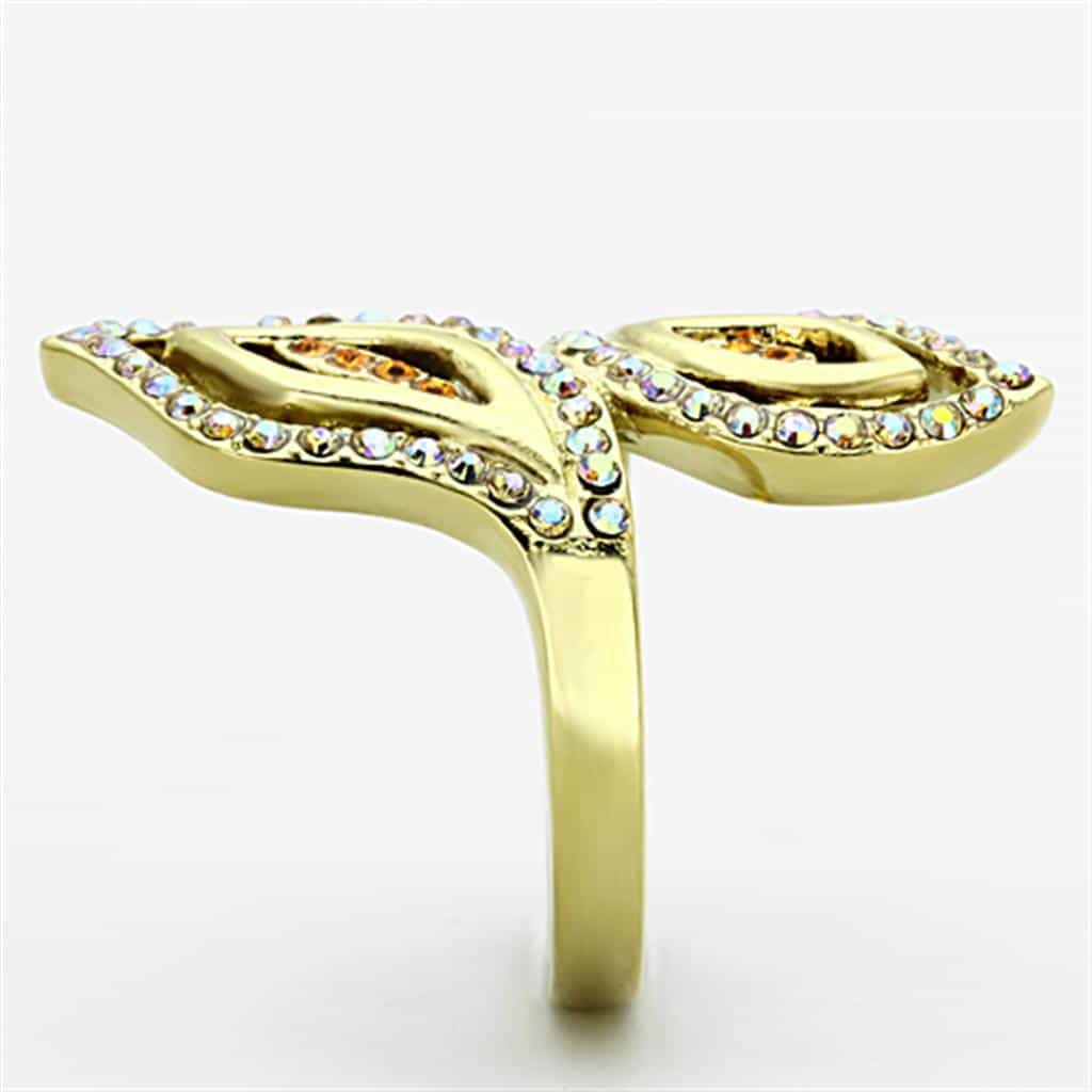 Stainless Steel Gold Aurora Borealis Crystal Marquise Leaf Ring view 8