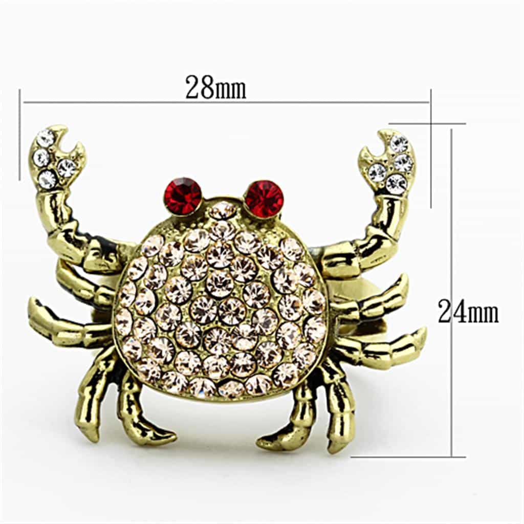 Stainless Steel Gold Crystal Pave Crab Red CZ Eyes Ring view 6