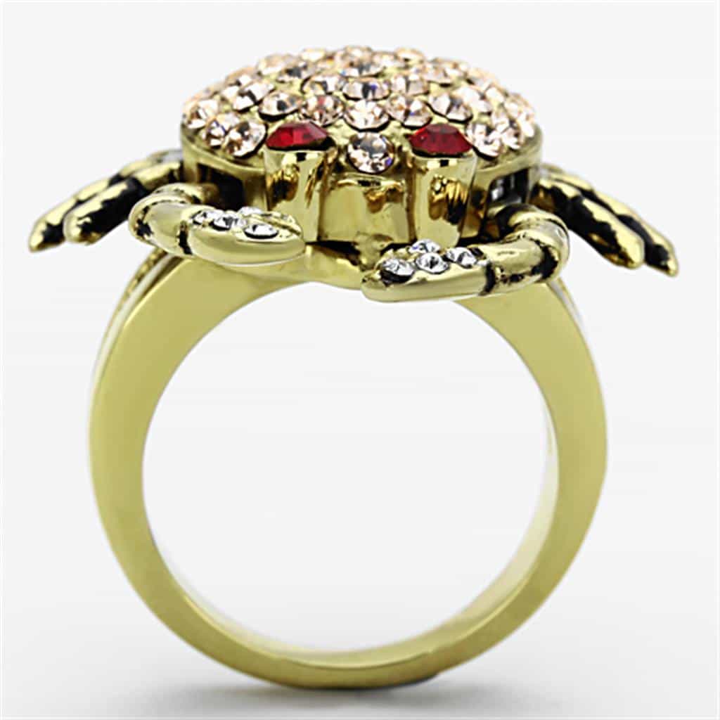 Stainless Steel Gold Crystal Pave Crab Red CZ Eyes Ring view 3
