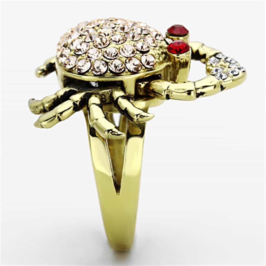 Stainless Steel Gold Crystal Pave Crab Red CZ Eyes Ring view 8