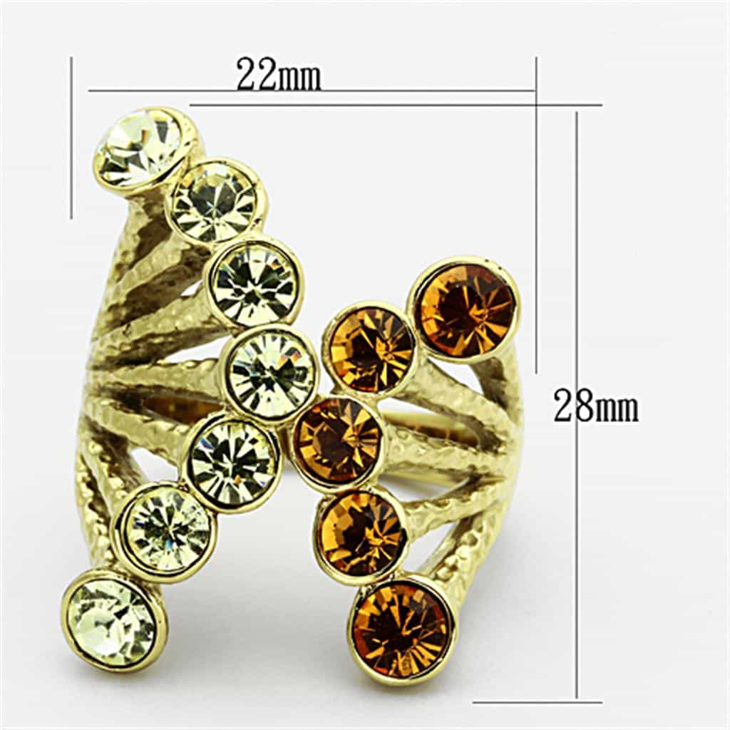 Stainless Steel Gold Champagne Crystal Multi Bezel Crown Ring view 6