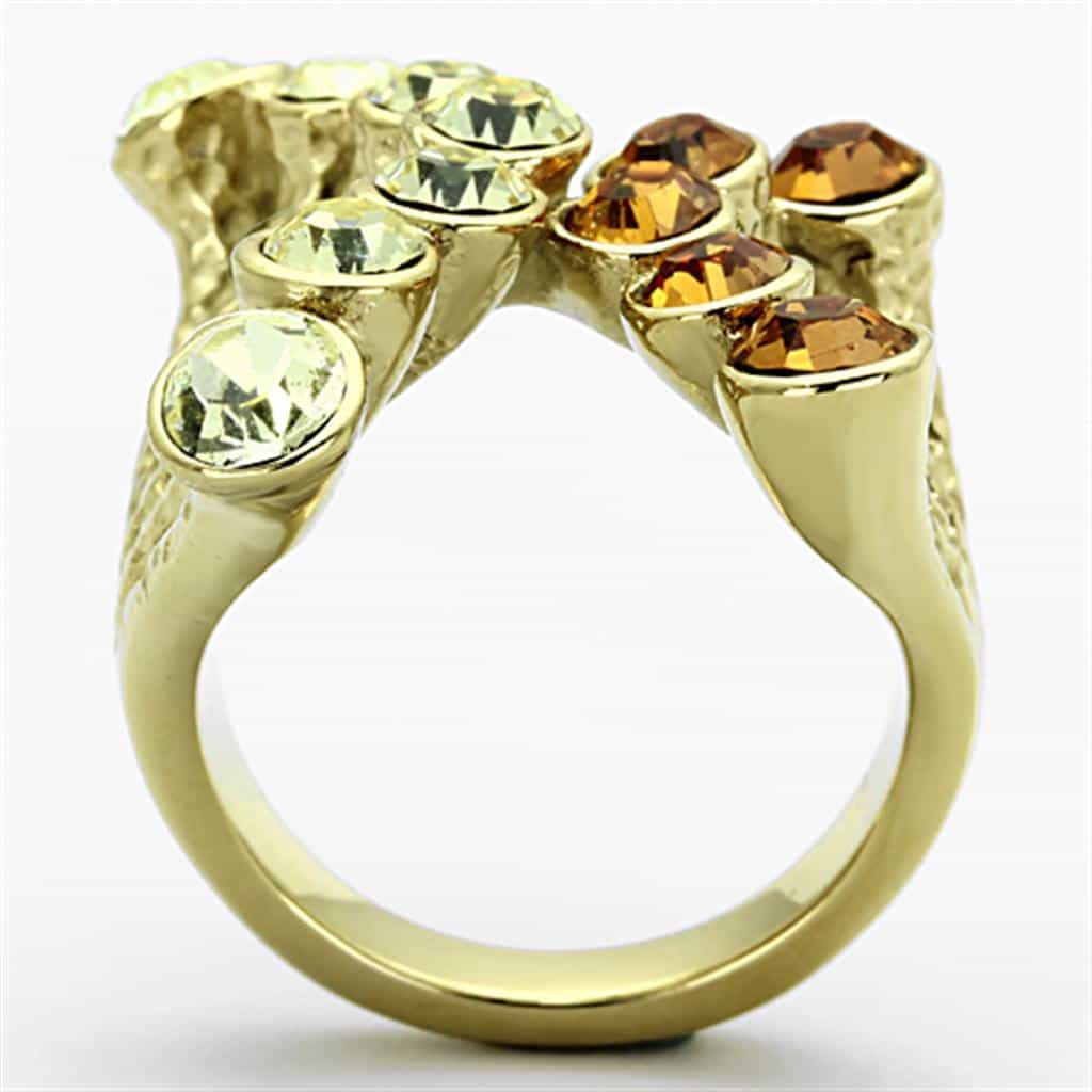 Stainless Steel Gold Champagne Crystal Multi Bezel Crown Ring view 7