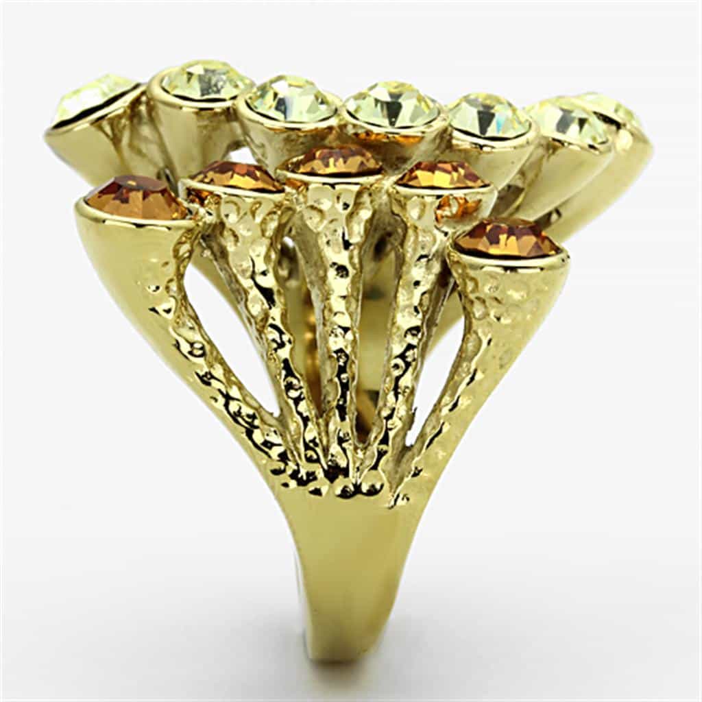 Stainless Steel Gold Champagne Crystal Multi Bezel Crown Ring view 8