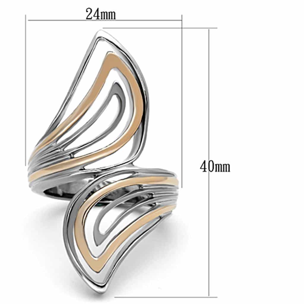 Stainless Steel Two Tone Silver Rose Gold Sculpted Wing Ring view 2