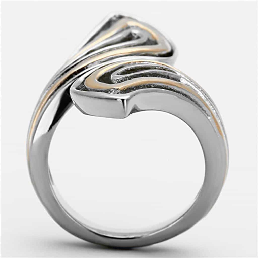 Stainless Steel Two Tone Silver Rose Gold Sculpted Wing Ring view 7