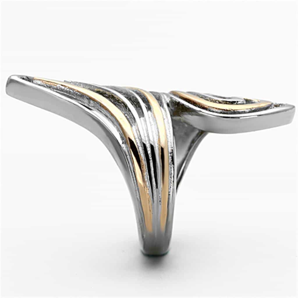 Stainless Steel Two Tone Silver Rose Gold Sculpted Wing Ring view 4