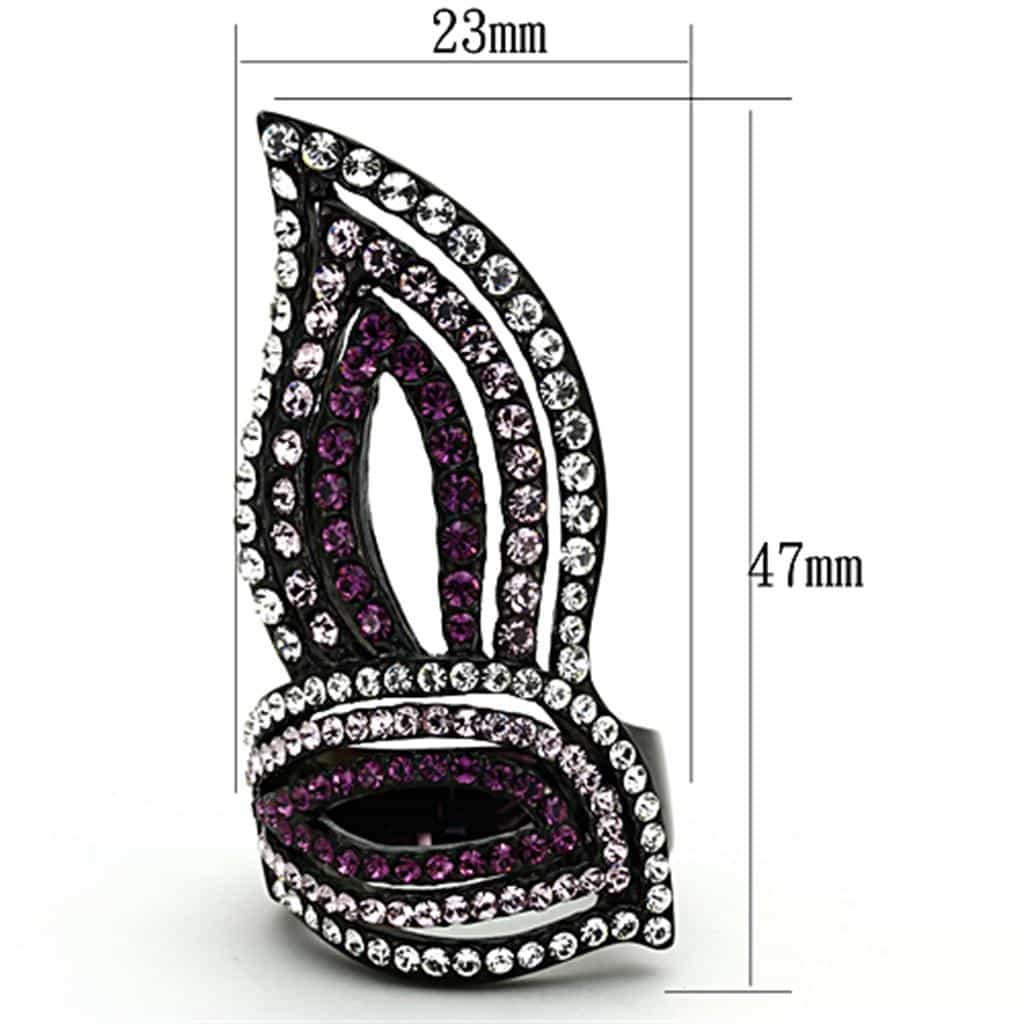 Stainless Steel Pink Crystal Pave Marquise Leaf Ring view 2