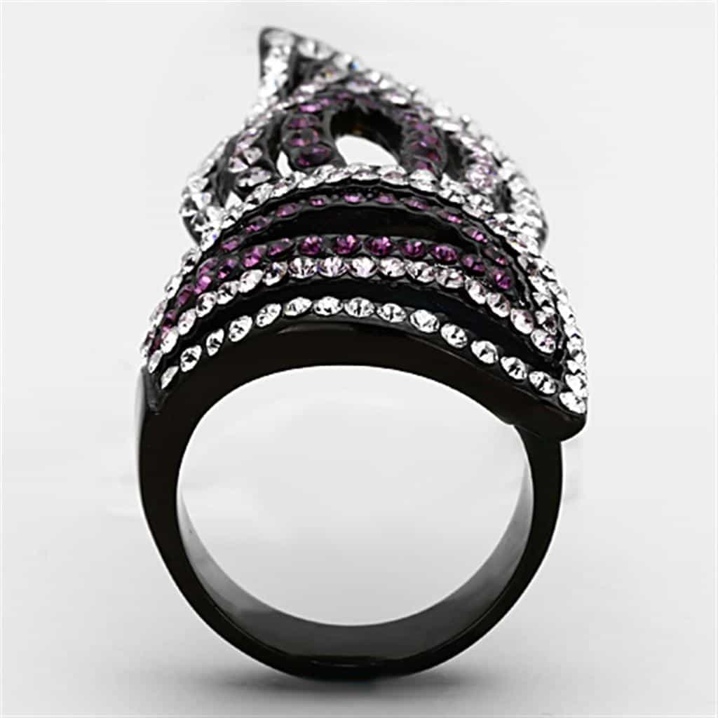 Stainless Steel Pink Crystal Pave Marquise Leaf Ring view 7