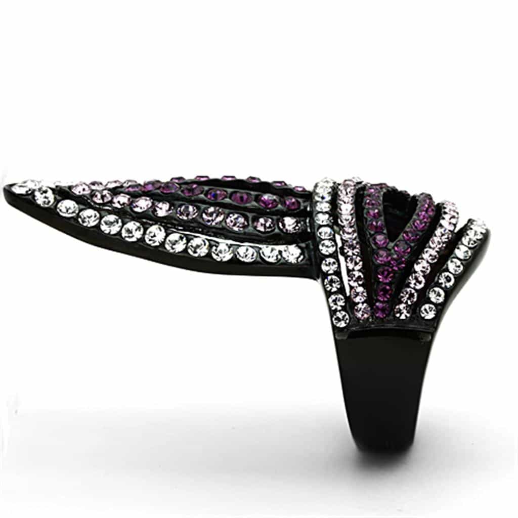 Stainless Steel Pink Crystal Pave Marquise Leaf Ring view 8