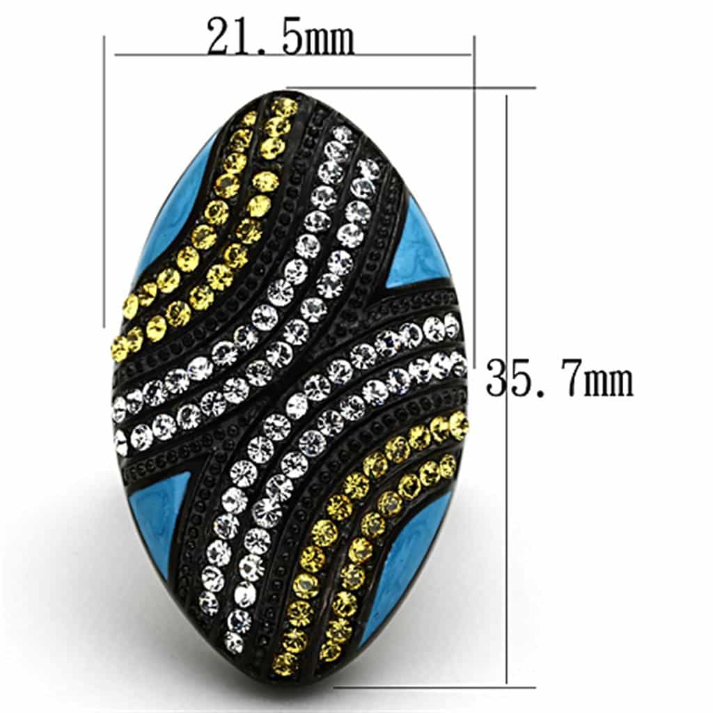 Stainless Steel Black Blue Turquoise Crystal Stripe Wave Ring view 6