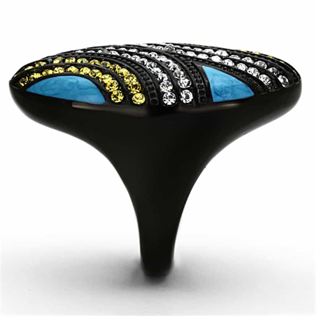 Stainless Steel Black Blue Turquoise Crystal Stripe Wave Ring view 8