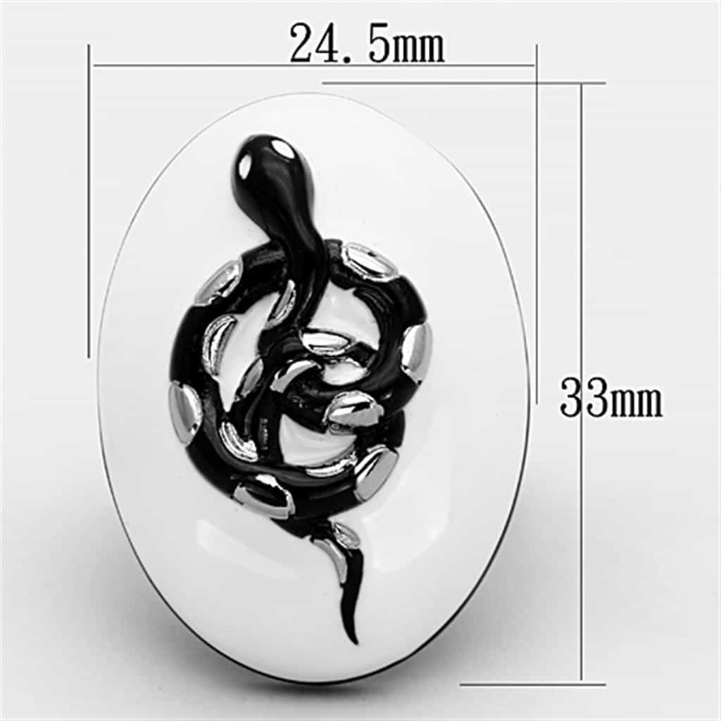 Stainless Steel White Black Enamel Abstract Swirl Dome Ring view 6