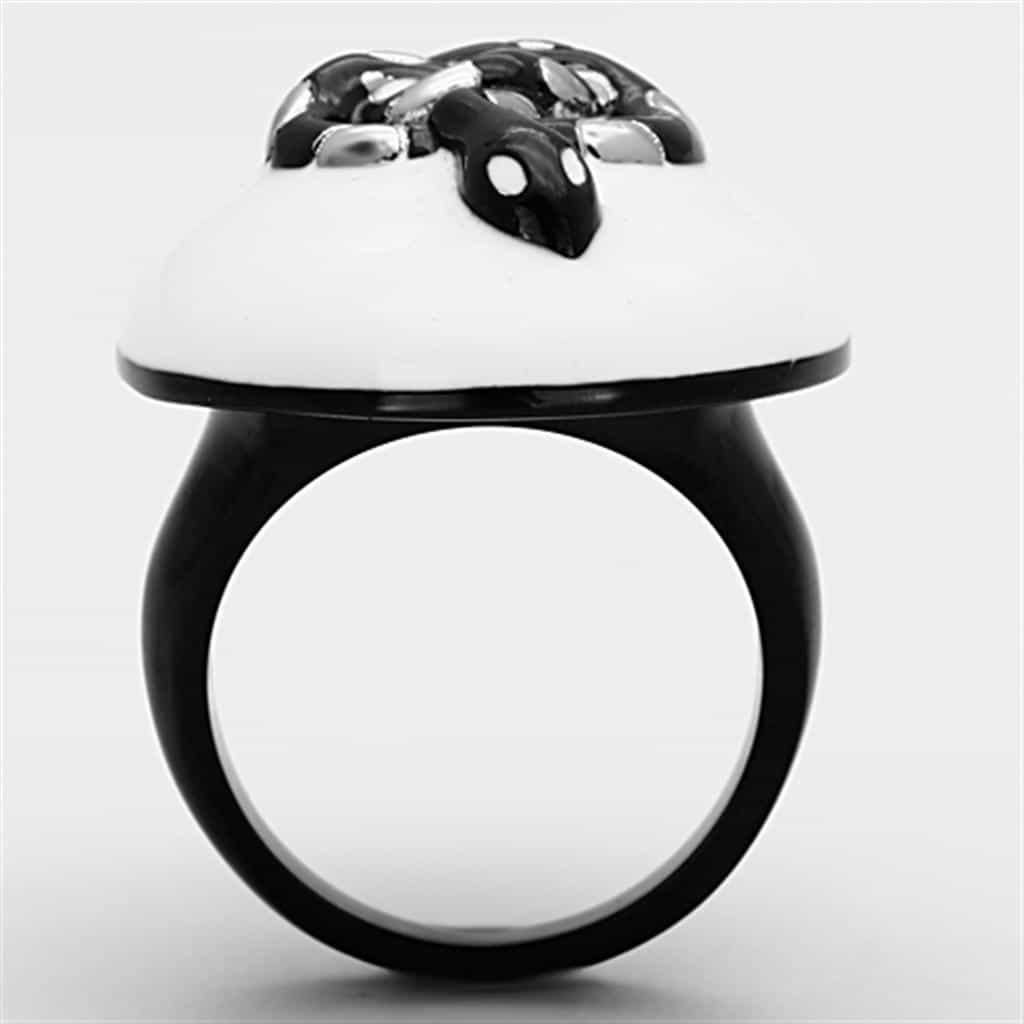 Stainless Steel White Black Enamel Abstract Swirl Dome Ring view 7