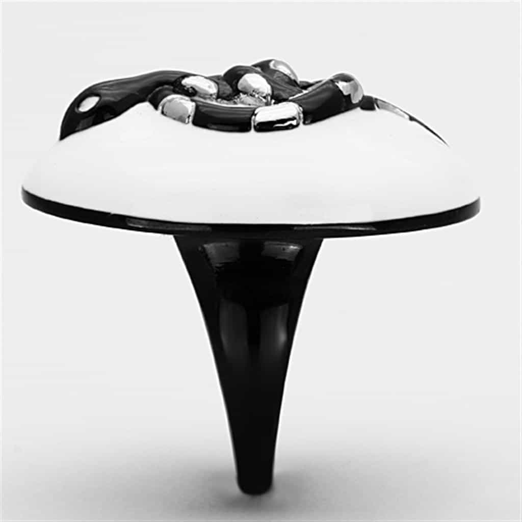 Stainless Steel White Black Enamel Abstract Swirl Dome Ring view 8
