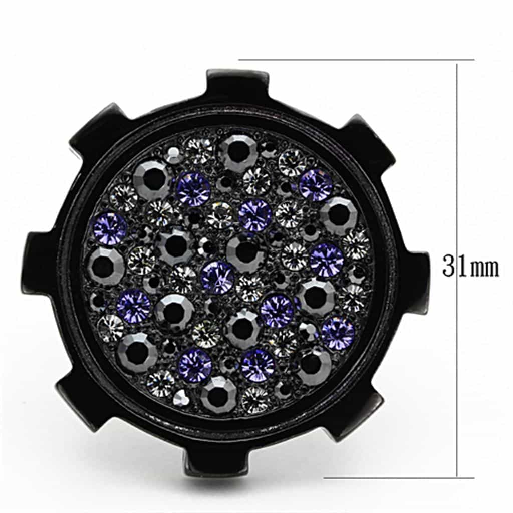 Stainless Steel Black IP Purple Crystal Pave Gear Dome Ring view 6