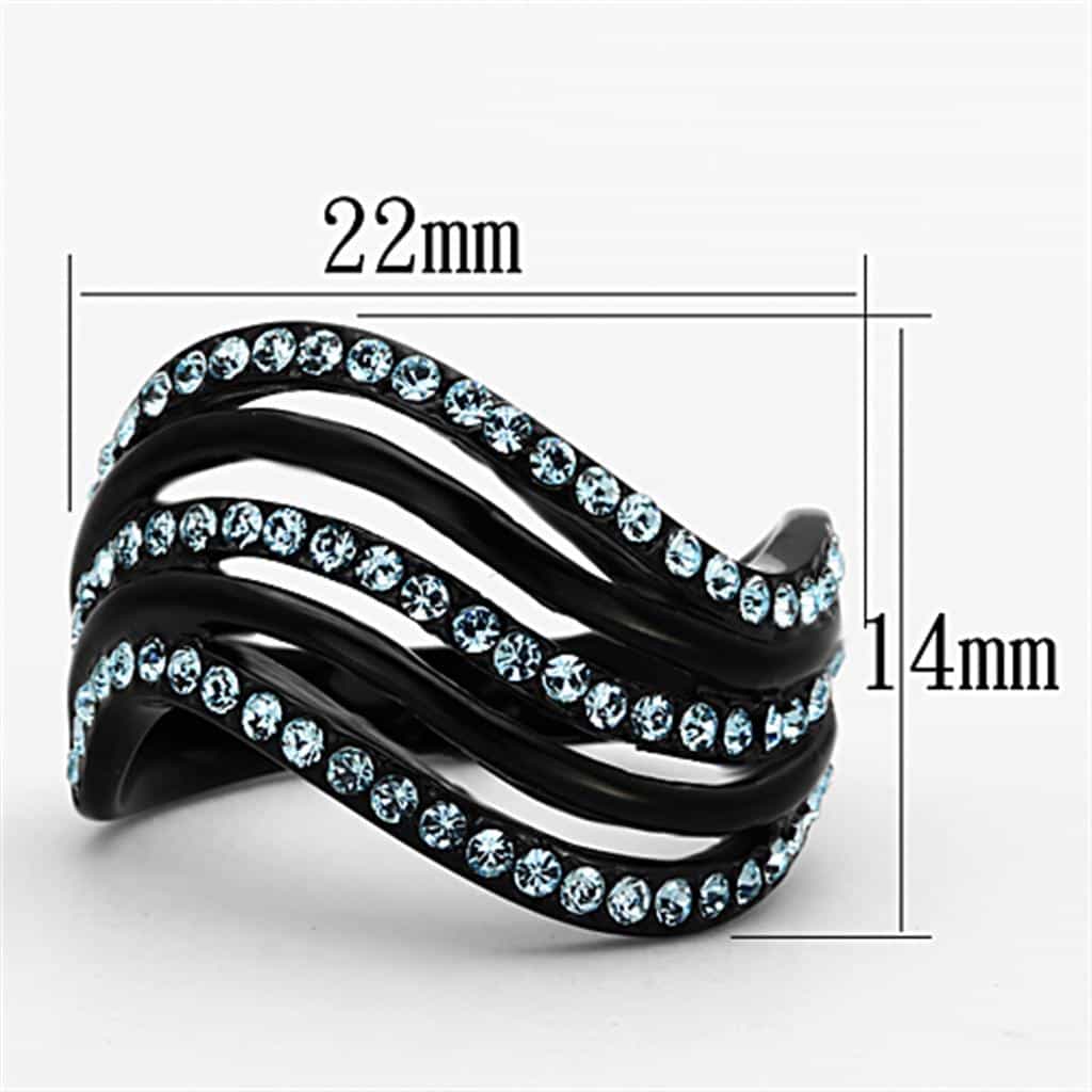 Stainless Steel Black IP Blue Crystal Triple Wave Ring view 6