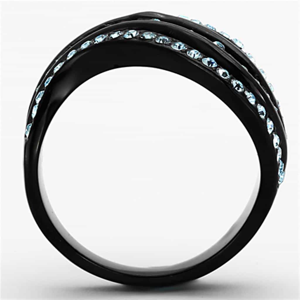 Stainless Steel Black IP Blue Crystal Triple Wave Ring view 7