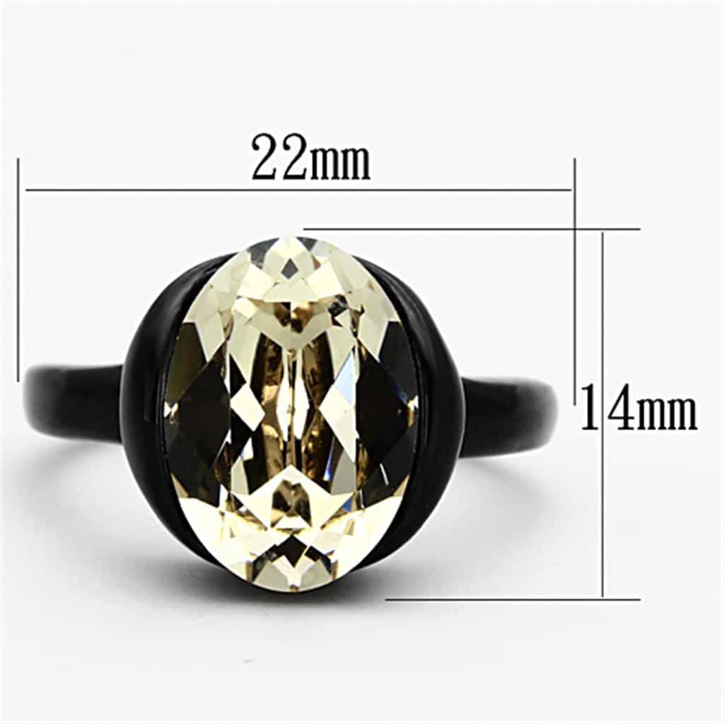 Stainless Steel Black IP Champagne Round Crystal Solitaire Ring view 6