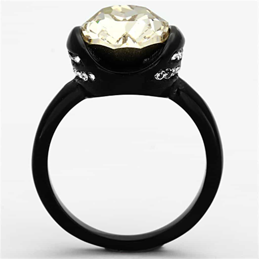 Stainless Steel Black IP Champagne Round Crystal Solitaire Ring view 7