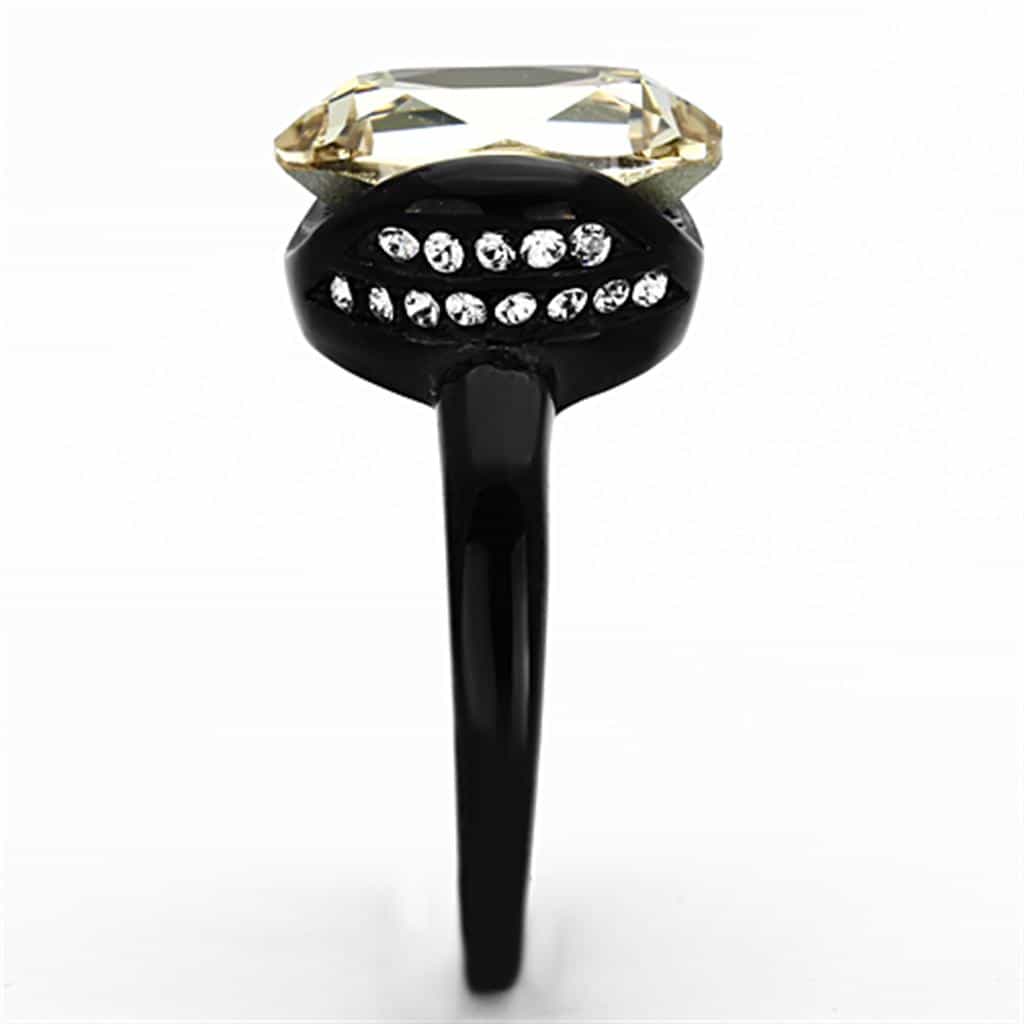 Stainless Steel Black IP Champagne Round Crystal Solitaire Ring view 8