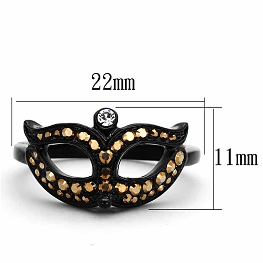 Stainless Steel Black IP Gold Crystal Masquerade Mask Ring view 6