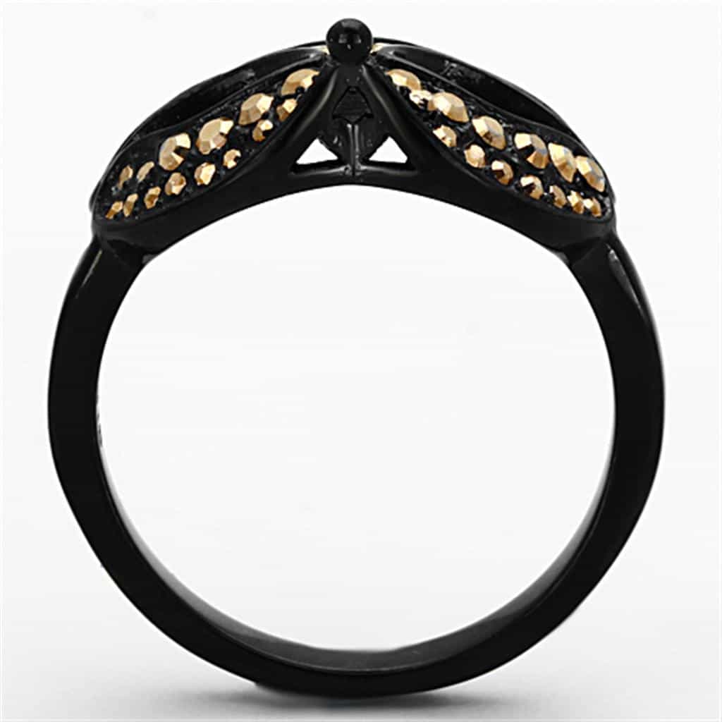 Stainless Steel Black IP Gold Crystal Masquerade Mask Ring view 7