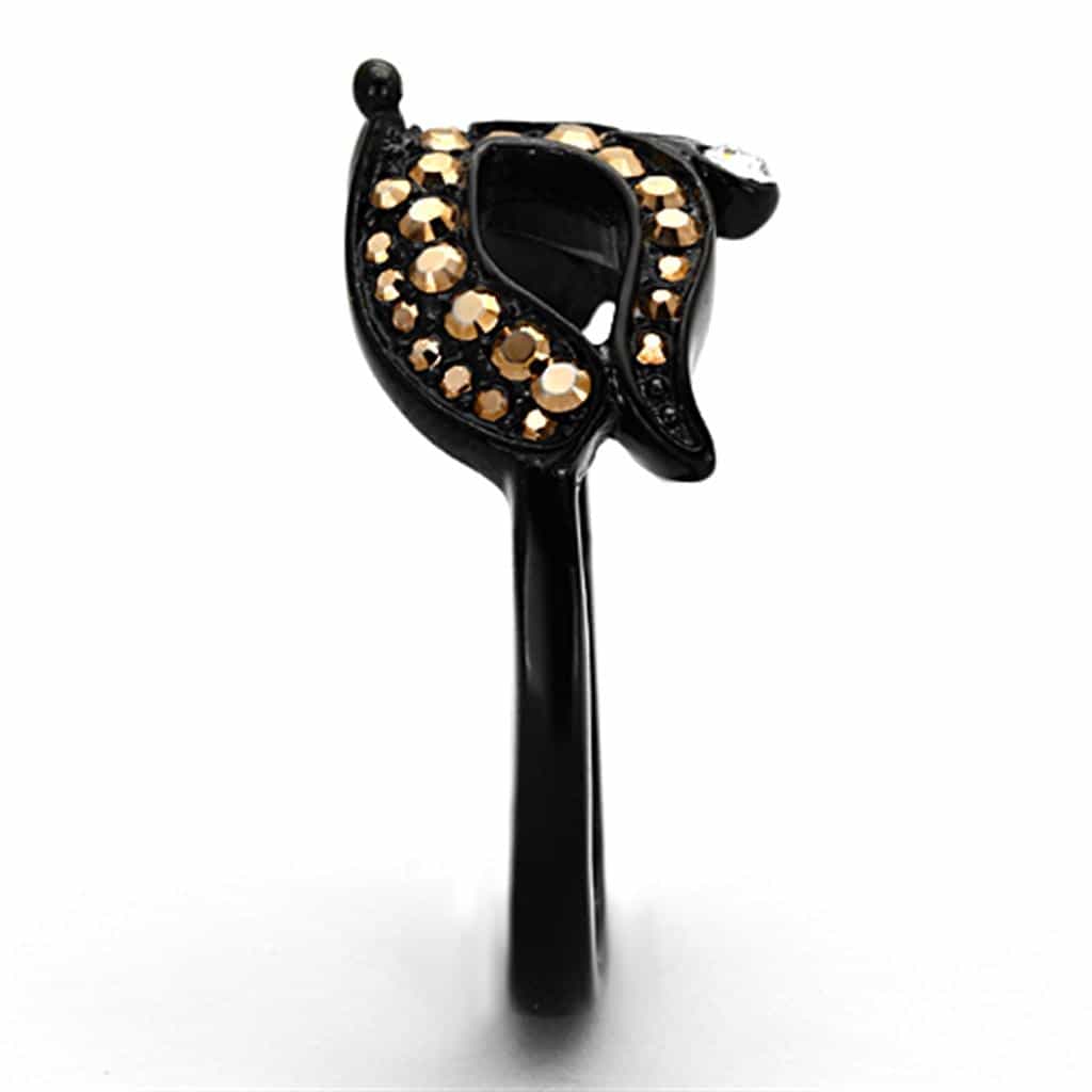 Stainless Steel Black IP Gold Crystal Masquerade Mask Ring view 8