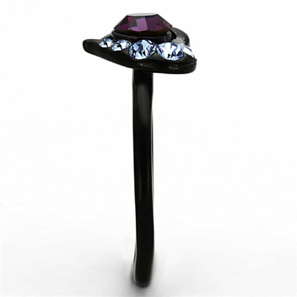 Stainless Steel Black IP Purple Round Crystal Heart Halo Ring view 8