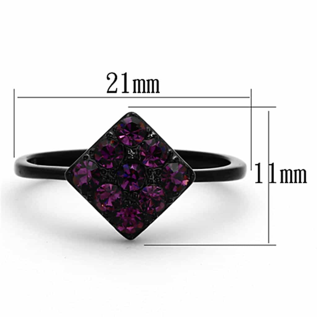 Stainless Steel Black IP Fuchsia Crystal Square Cluster Ring view 2