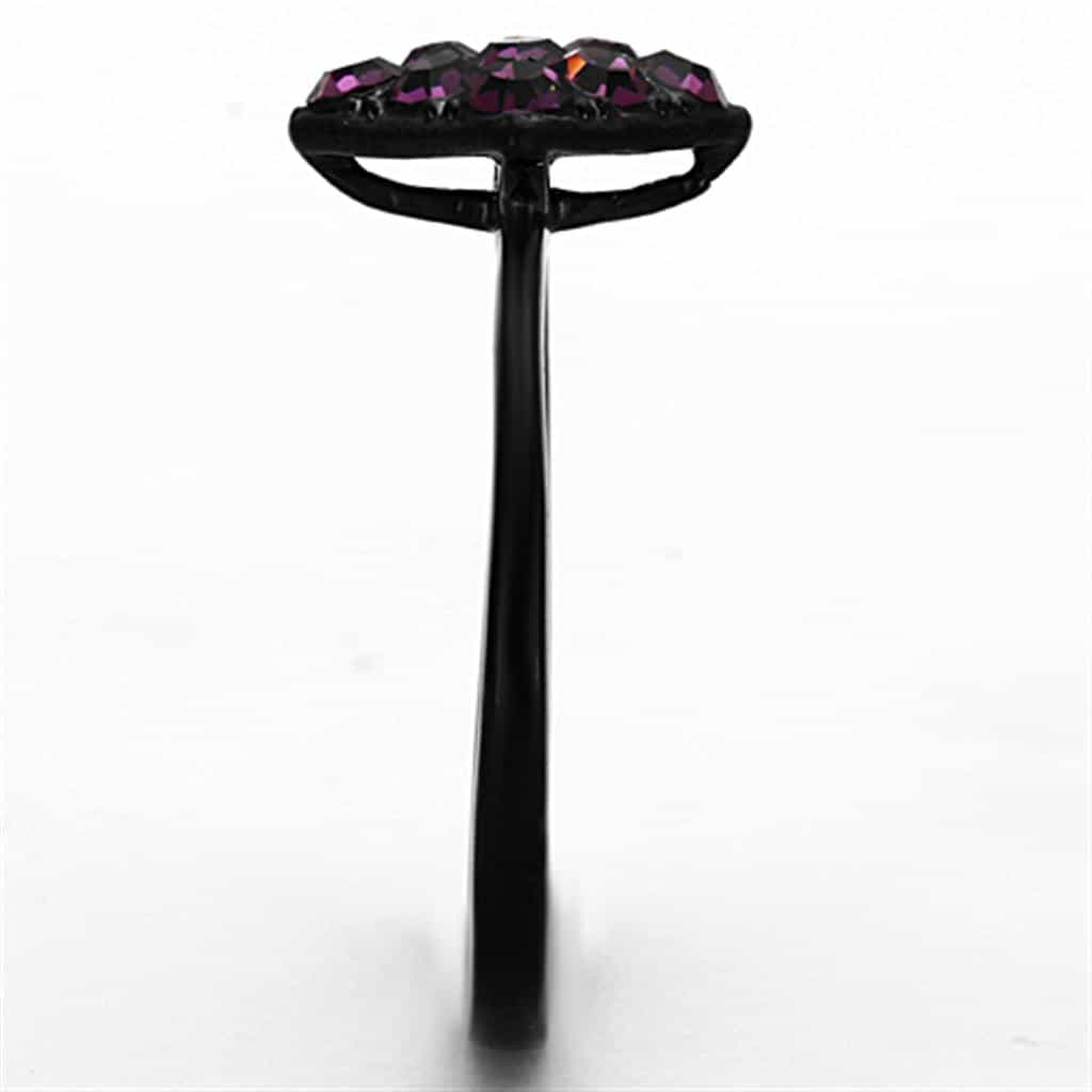 Stainless Steel Black IP Fuchsia Crystal Square Cluster Ring view 8