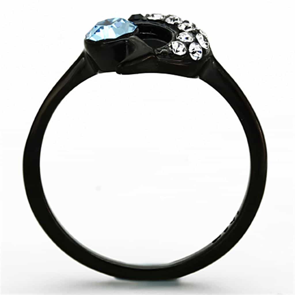 Stainless Steel Black IP Aqua Blue Round Crystal Swirl Ring view 7