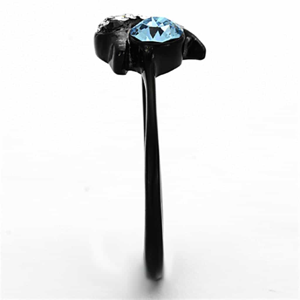 Stainless Steel Black IP Aqua Blue Round Crystal Swirl Ring view 8