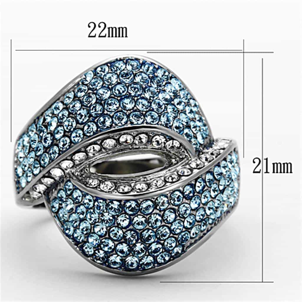 Stainless Steel Blue Crystal Pave Leaf Buckle Wide Ring view 6