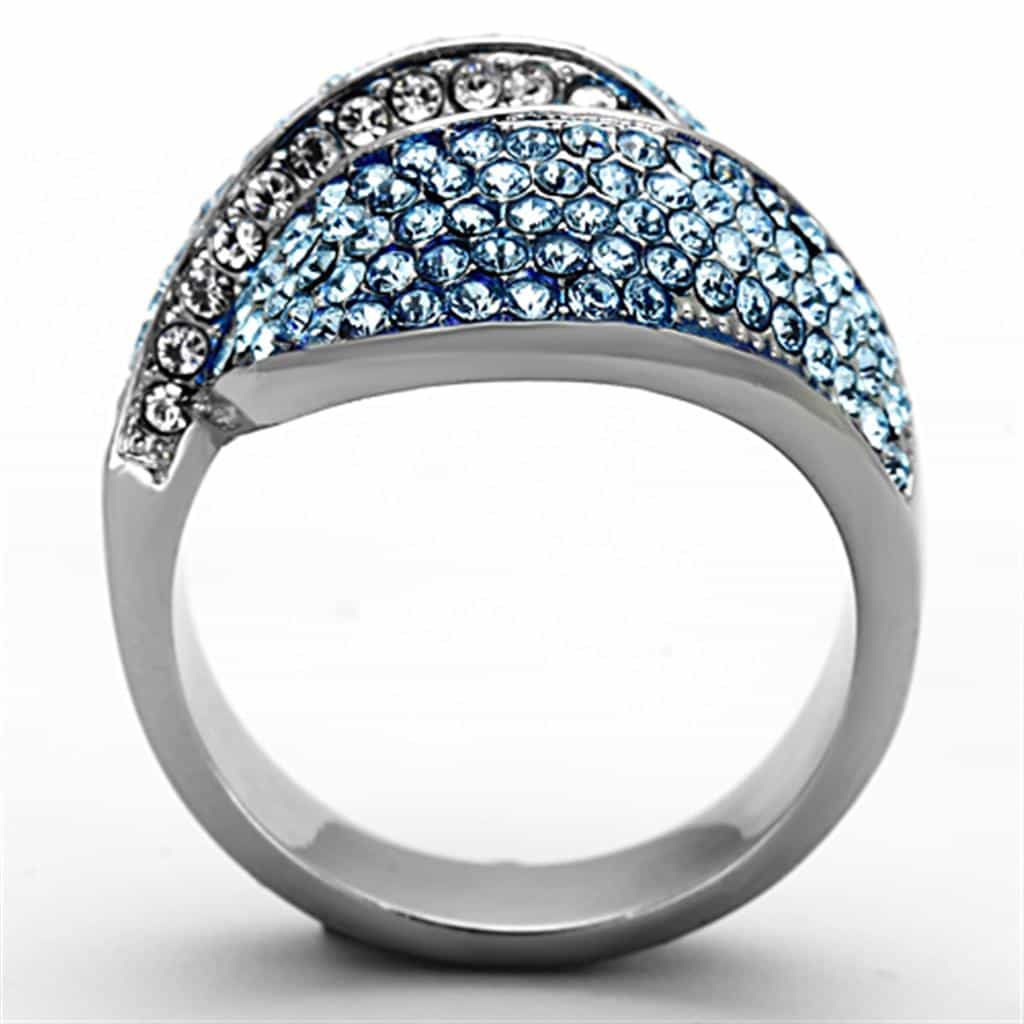Stainless Steel Blue Crystal Pave Leaf Buckle Wide Ring view 3