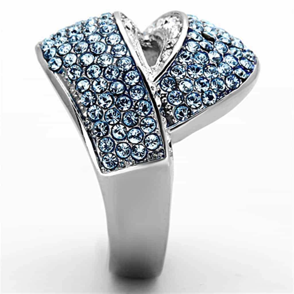 Stainless Steel Blue Crystal Pave Leaf Buckle Wide Ring view 4