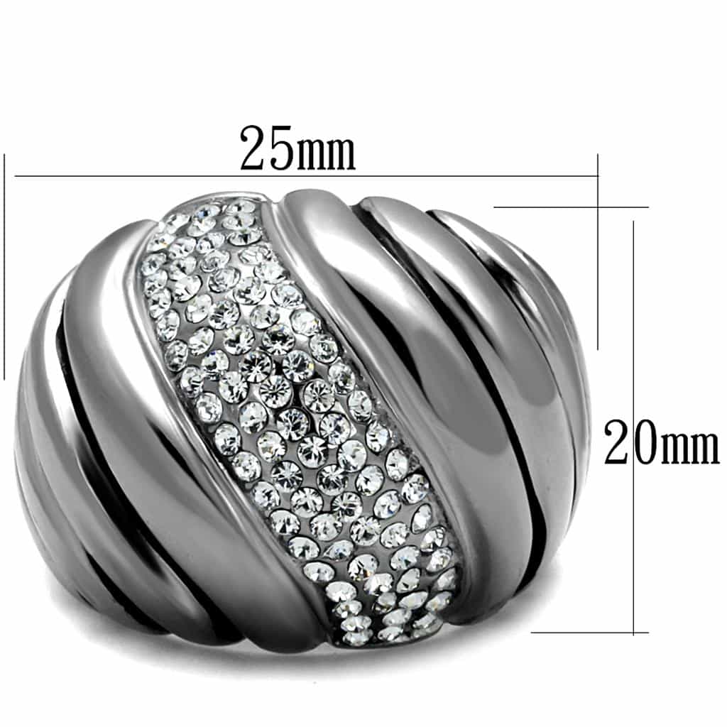Stainless Steel CZ Pave Ribbed Stripe Dome Ring view 2
