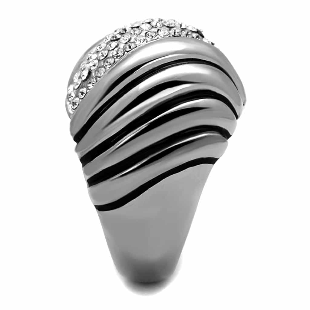 Stainless Steel CZ Pave Ribbed Stripe Dome Ring view 8