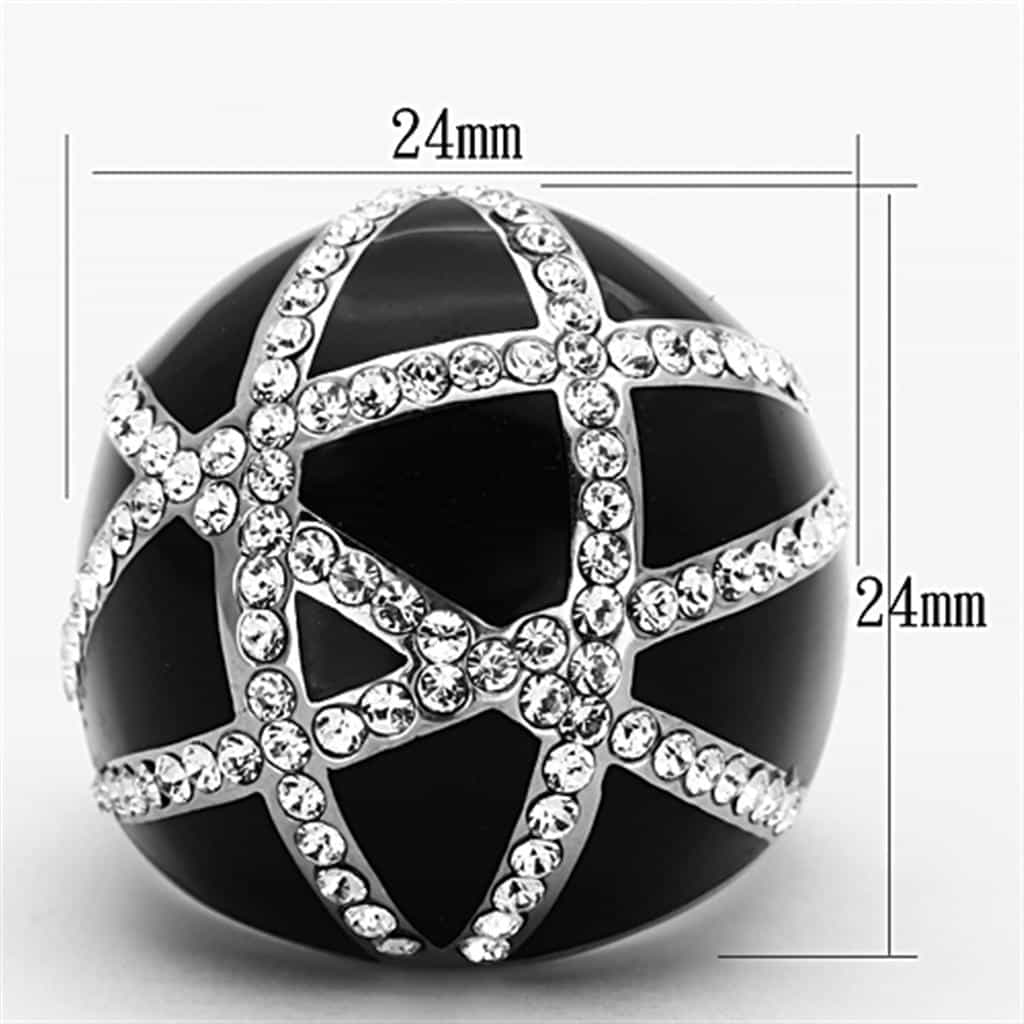 Stainless Steel Black Enamel CZ Geometric Triangle Dome Ring view 2