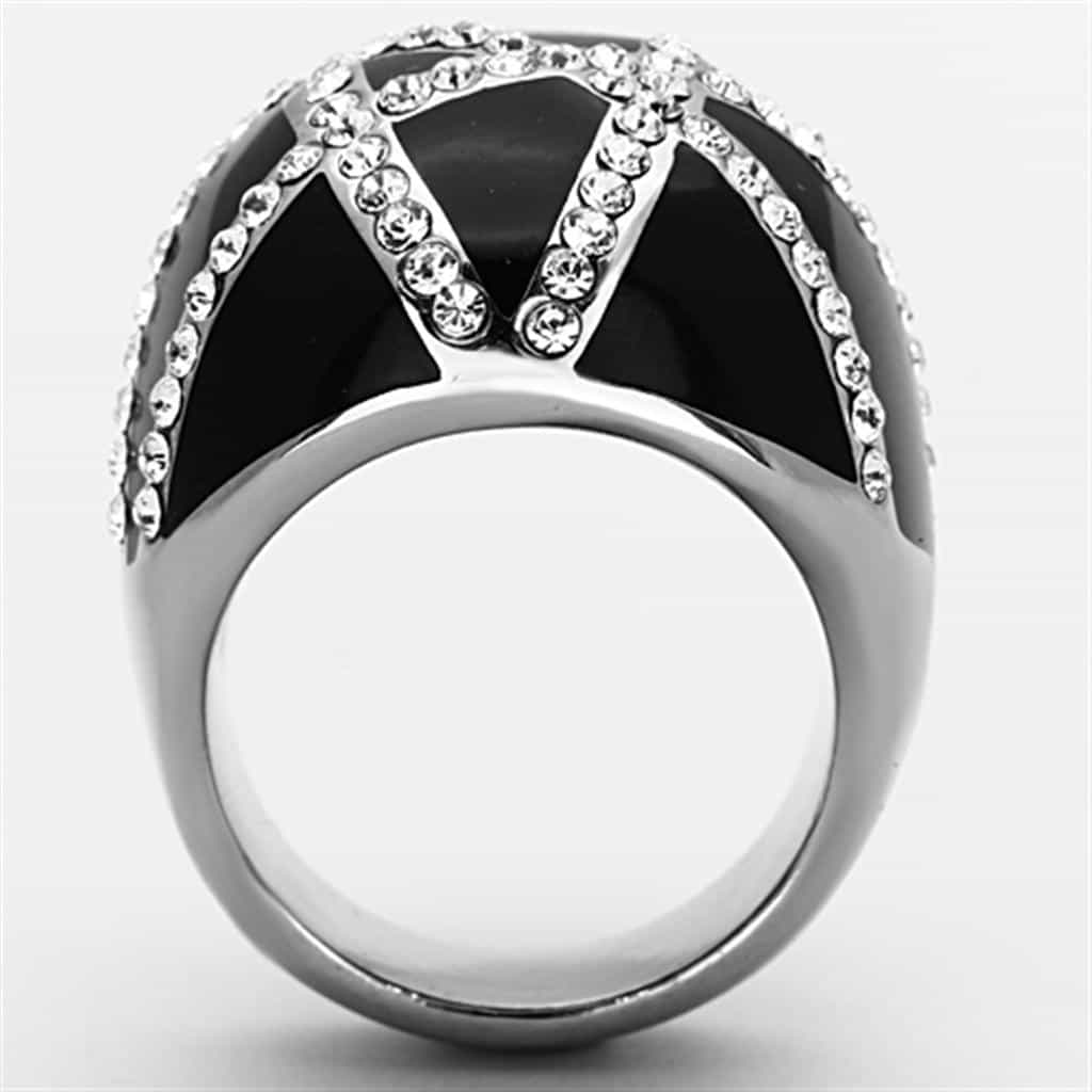 Stainless Steel Black Enamel CZ Geometric Triangle Dome Ring view 7