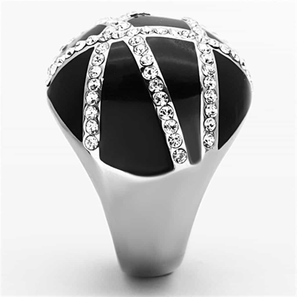 Stainless Steel Black Enamel CZ Geometric Triangle Dome Ring view 8