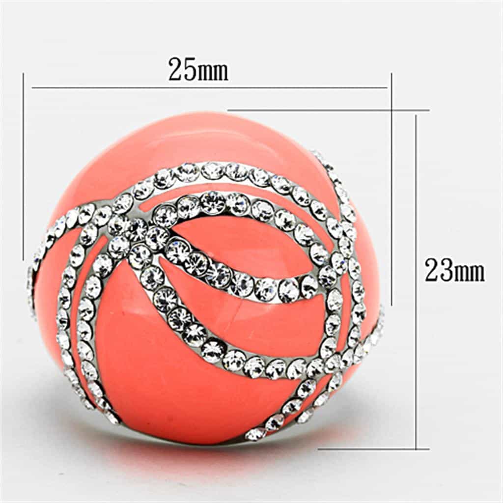 Stainless Steel Coral Enamel CZ Wave Dome Ring view 2