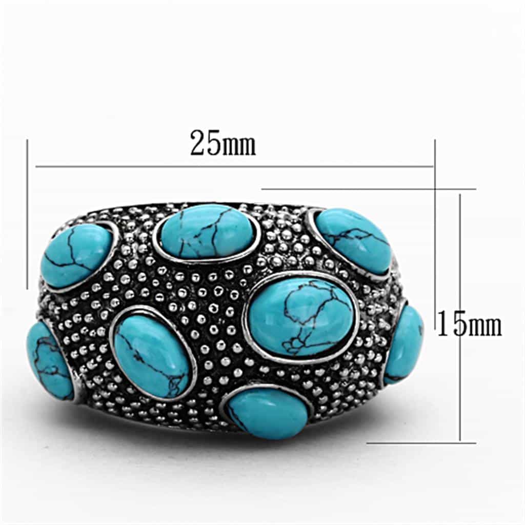 Stainless Steel Turquoise Cabochon Pave Cluster Dome Ring view 6