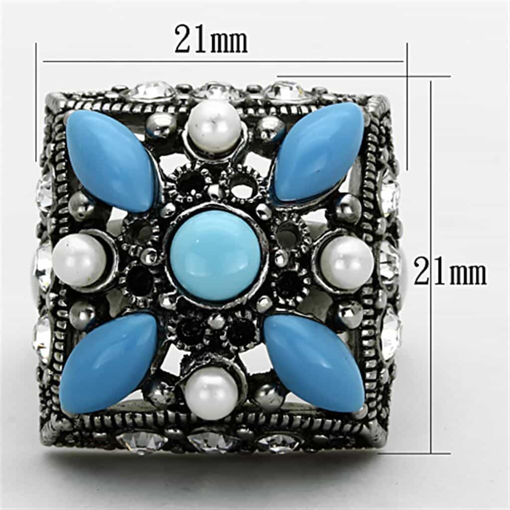 Stainless Steel Turquoise Marquise Pearl CZ Antiqued Ring view 6